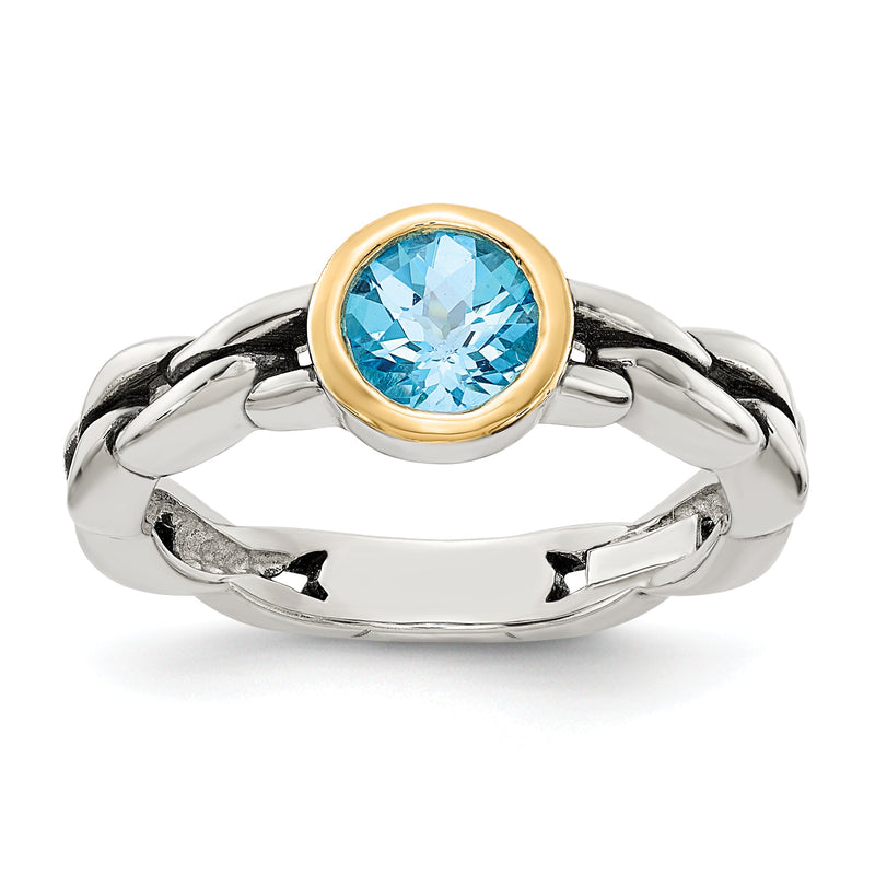 14K/silver Bicolor Shey Couture Sterlingsilber mit 14K Akzente Antikisiert Rund Zargenfassung Himmel Blautopas Ring