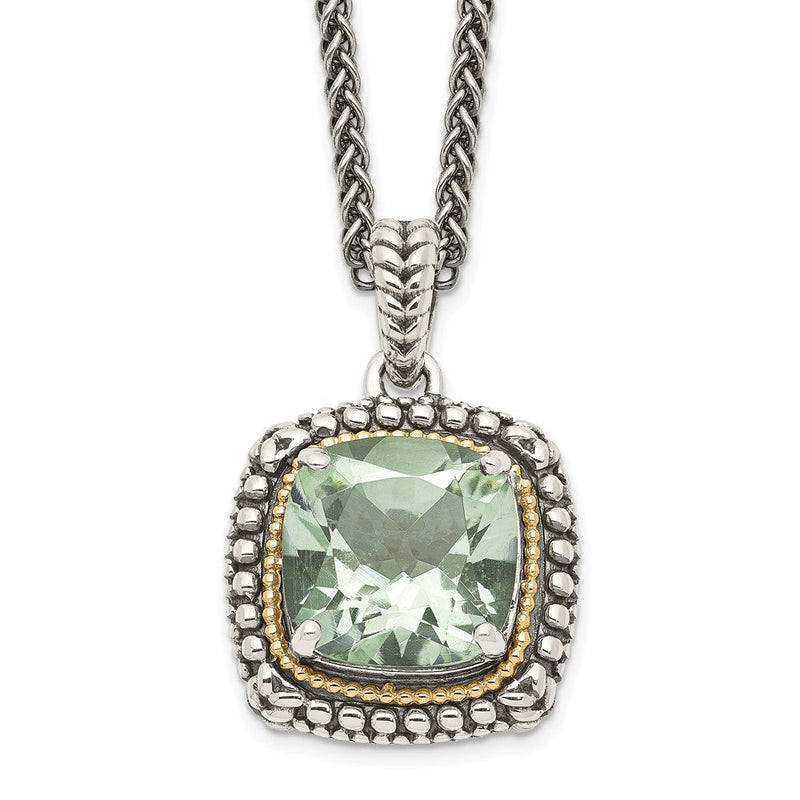14K/silver Bicolor Shey Couture Sterlingsilber mit 14K Akzente 18 Zoll Antikisiert Kissen Grün Quarz Halskette