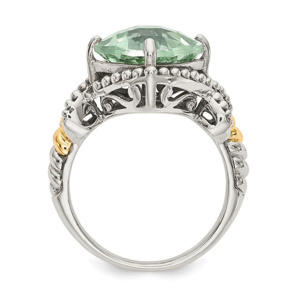 14K/silver Bicolor Shey Couture Sterlingsilber mit 14K Akzente Antikisiert Kissen Grün Quarz Ring