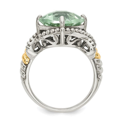 14K/silver Bicolor Shey Couture Sterlingsilber mit 14K Akzente Antikisiert Kissen Grün Quarz Ring
