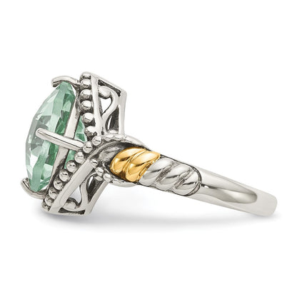 14K/silver Bicolor Shey Couture Sterlingsilber mit 14K Akzente Antikisiert Kissen Grün Quarz Ring