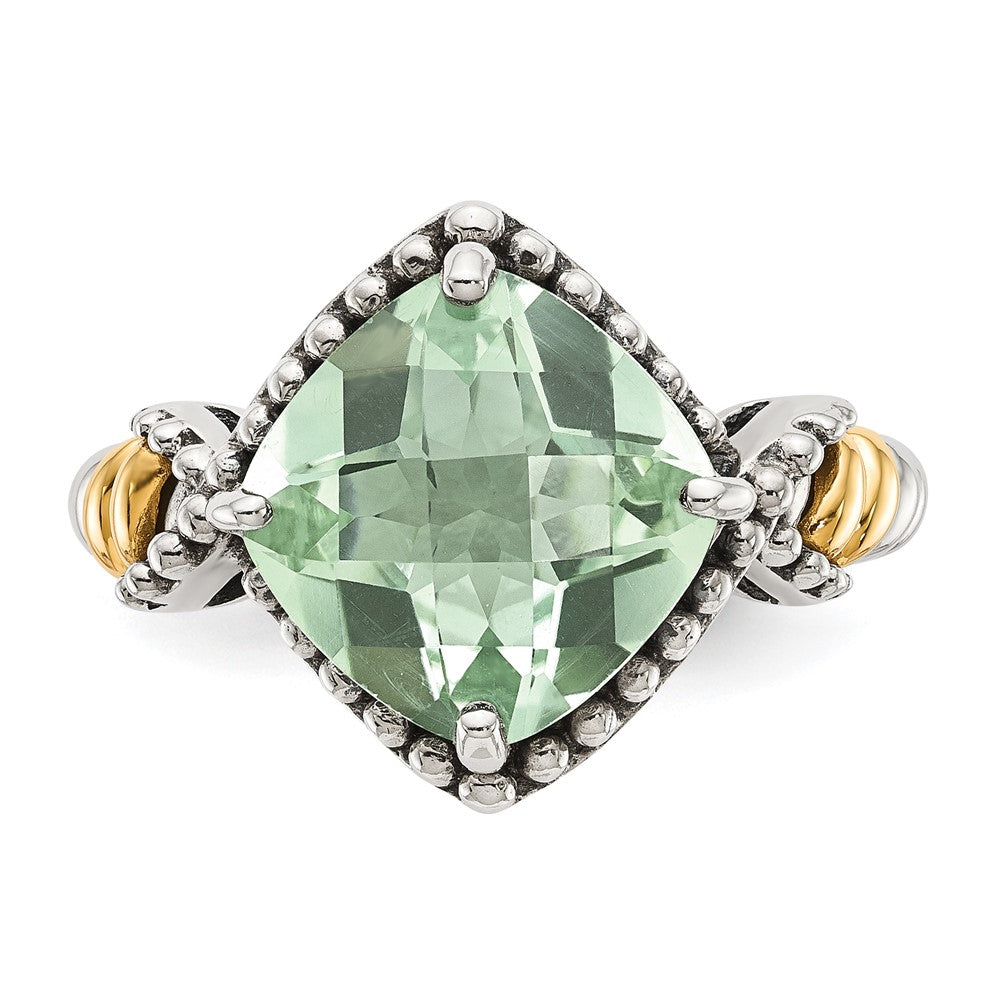 14K/silver Bicolor Shey Couture Sterlingsilber mit 14K Akzente Antikisiert Kissen Grün Quarz Ring