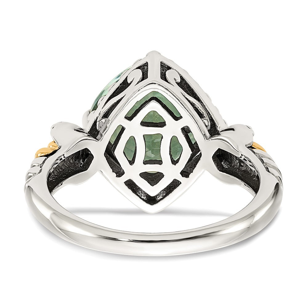 14K/silver Bicolor Shey Couture Sterlingsilber mit 14K Akzente Antikisiert Kissen Grün Quarz Ring