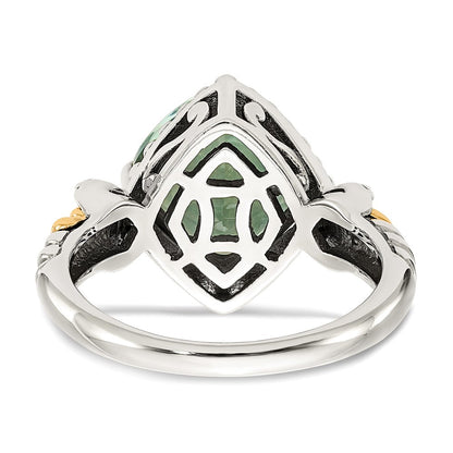14K/silver Bicolor Shey Couture Sterlingsilber mit 14K Akzente Antikisiert Kissen Grün Quarz Ring