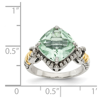 14K/silver Bicolor Shey Couture Sterlingsilber mit 14K Akzente Antikisiert Kissen Grün Quarz Ring