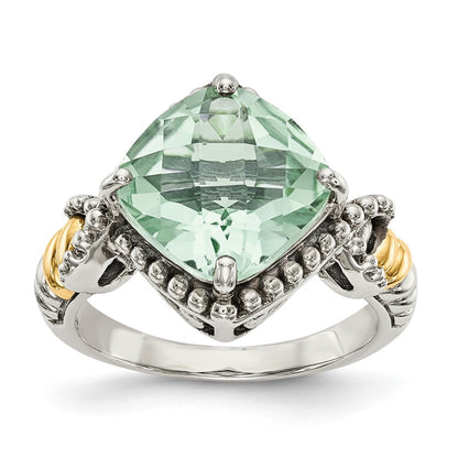 14K/silver Bicolor Shey Couture Sterlingsilber mit 14K Akzente Antikisiert Kissen Grün Quarz Ring