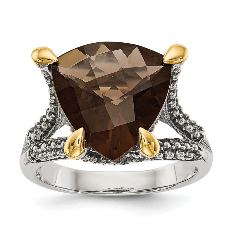 14K/silver Bicolor Shey Couture Sterlingsilber mit 14K Akzente Antikisiert Trillant Schachbrett Rauch Quarz Ring
