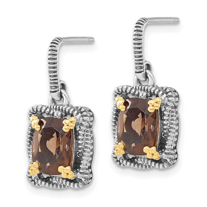 14K/silver Bicolor Sterlingsilber 14K Akzente Poliert & Antikisiert Rauch Quarz Stecker Ohrhänger