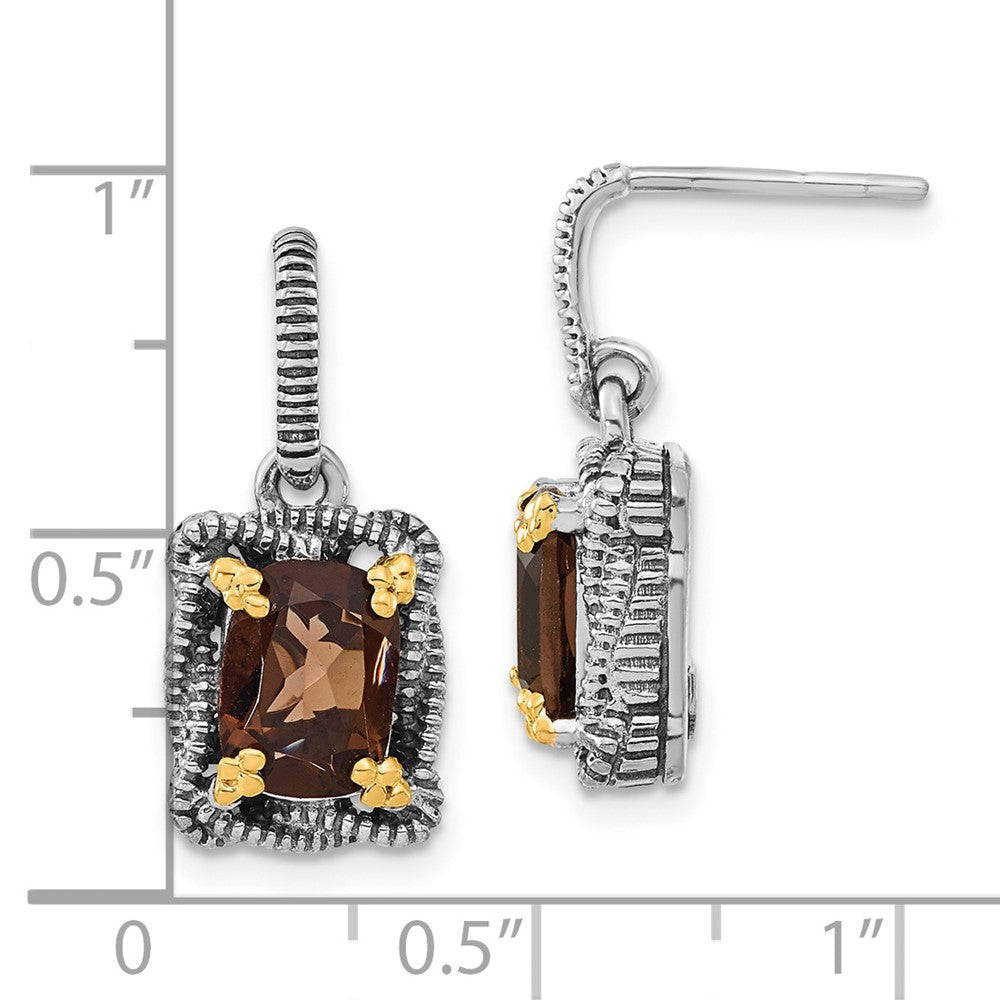14K/silver Bicolor Sterlingsilber 14K Akzente Poliert & Antikisiert Rauch Quarz Stecker Ohrhänger