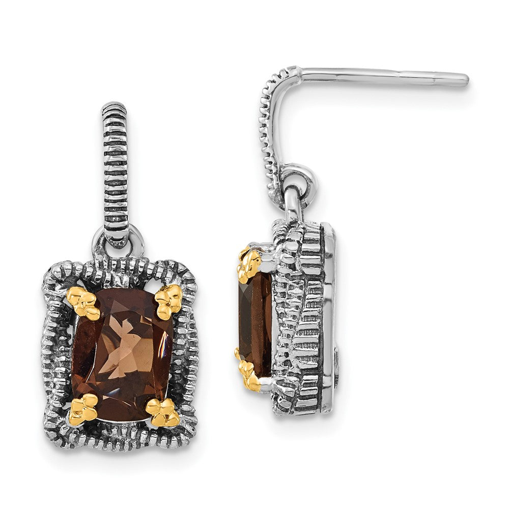 14K/silver Bicolor Sterlingsilber 14K Akzente Poliert & Antikisiert Rauch Quarz Stecker Ohrhänger