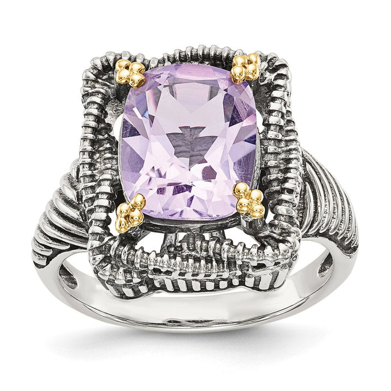 14K/silver Bicolor Shey Couture Sterlingsilber mit 14K Akzente Antikisiert Kissen Rosa Quarz Ring (size 6 Nur)