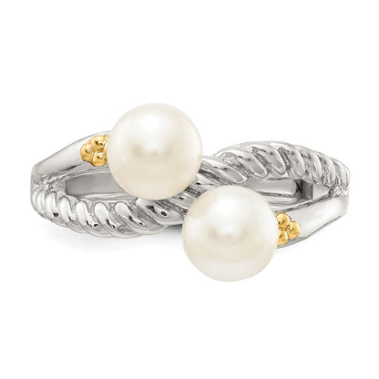 14K/silver Bicolor Shey Couture Sterlingsilber mit 14K Akzente Poliert 6mm Weiß Süßwasser Zuchtperle Ring