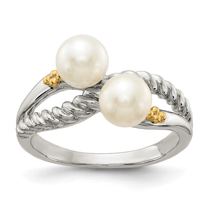 14K/silver Bicolor Shey Couture Sterlingsilber mit 14K Akzente Poliert 6mm Weiß Süßwasser Zuchtperle Ring