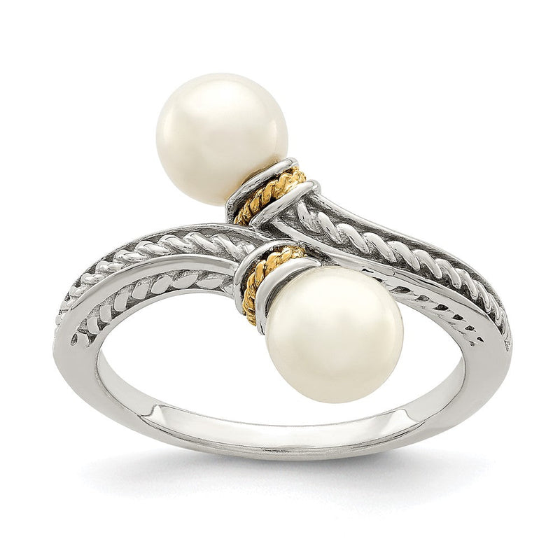 14K/silver Bicolor Shey Couture Sterlingsilber mit 14K Akzente 6 7mm Süßwasser Zuchtperle Ring (size 8 Nur)