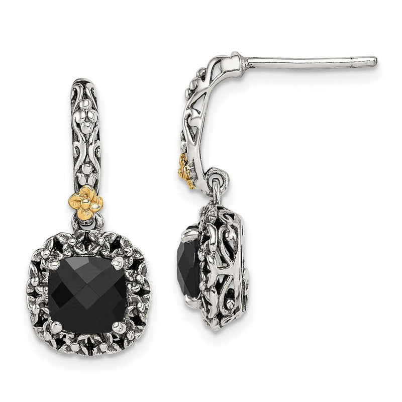 14K/silver Bicolor Shey Couture Sterlingsilber mit 14K Akzente Antikisiert Schachbrett Schliff Schwarz Onyx Stecker Ohrhänger