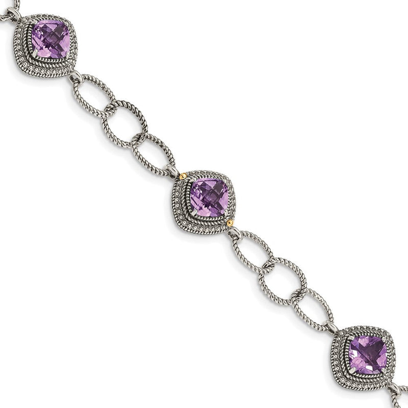 14K/silver Bicolor Shey Couture Sterlingsilber mit 14K Akzente 7.5 Zoll Kissen Amethyst Armband