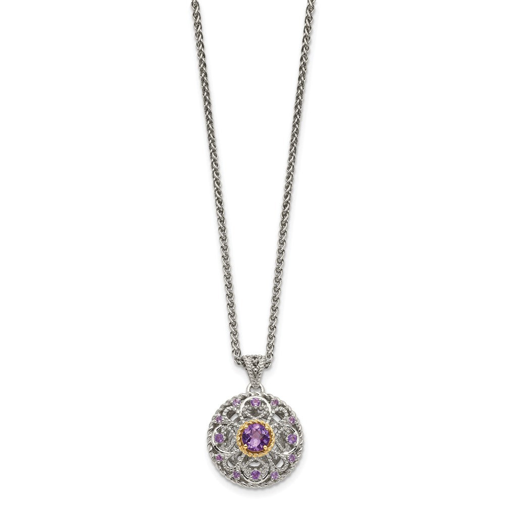 14K/silver Bicolor Shey Couture Sterlingsilber mit 14K Akzente 18 Zoll Rund Amethyst Halskette