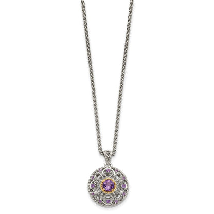 14K/silver Bicolor Shey Couture Sterlingsilber mit 14K Akzente 18 Zoll Rund Amethyst Halskette