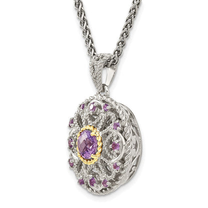 14K/silver Bicolor Shey Couture Sterlingsilber mit 14K Akzente 18 Zoll Rund Amethyst Halskette