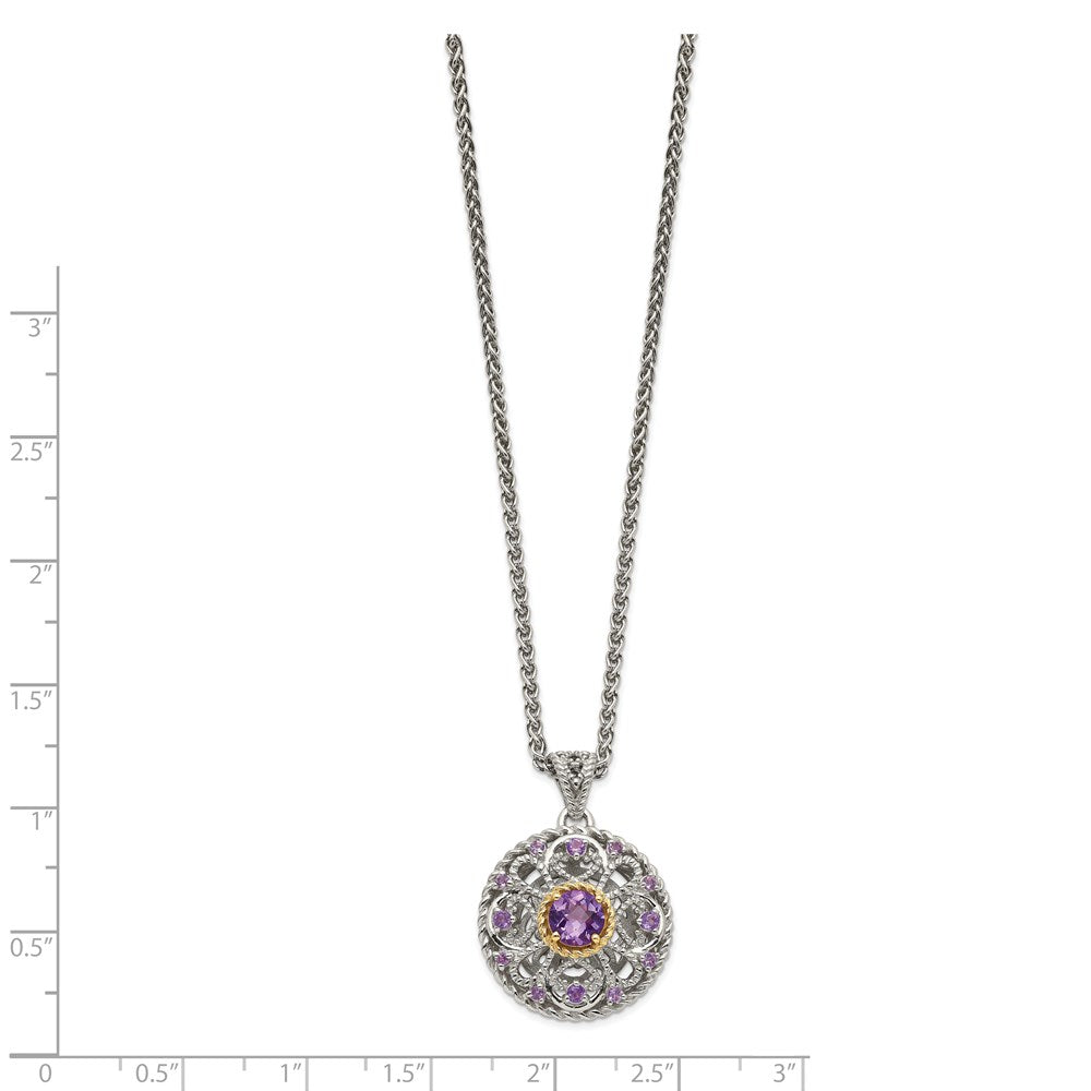 14K/silver Bicolor Shey Couture Sterlingsilber mit 14K Akzente 18 Zoll Rund Amethyst Halskette