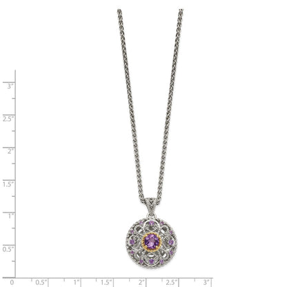 14K/silver Bicolor Shey Couture Sterlingsilber mit 14K Akzente 18 Zoll Rund Amethyst Halskette