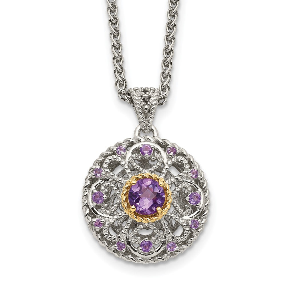 14K/silver Bicolor Shey Couture Sterlingsilber mit 14K Akzente 18 Zoll Rund Amethyst Halskette