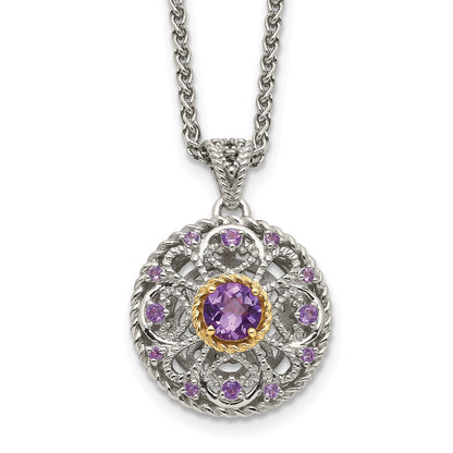 14K/silver Bicolor Shey Couture Sterlingsilber mit 14K Akzente 18 Zoll Rund Amethyst Halskette