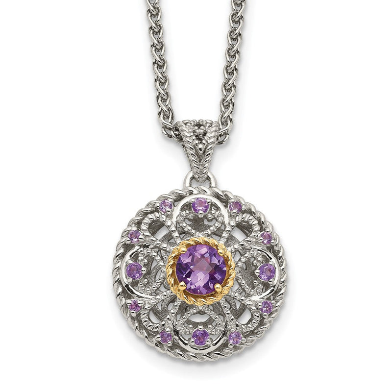 14K/silver Bicolor Shey Couture Sterlingsilber mit 14K Akzente 18 Zoll Rund Amethyst Halskette