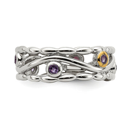 14K/silver Bicolor Sterlingsilber mit 14K Akzente Amethyst Ring