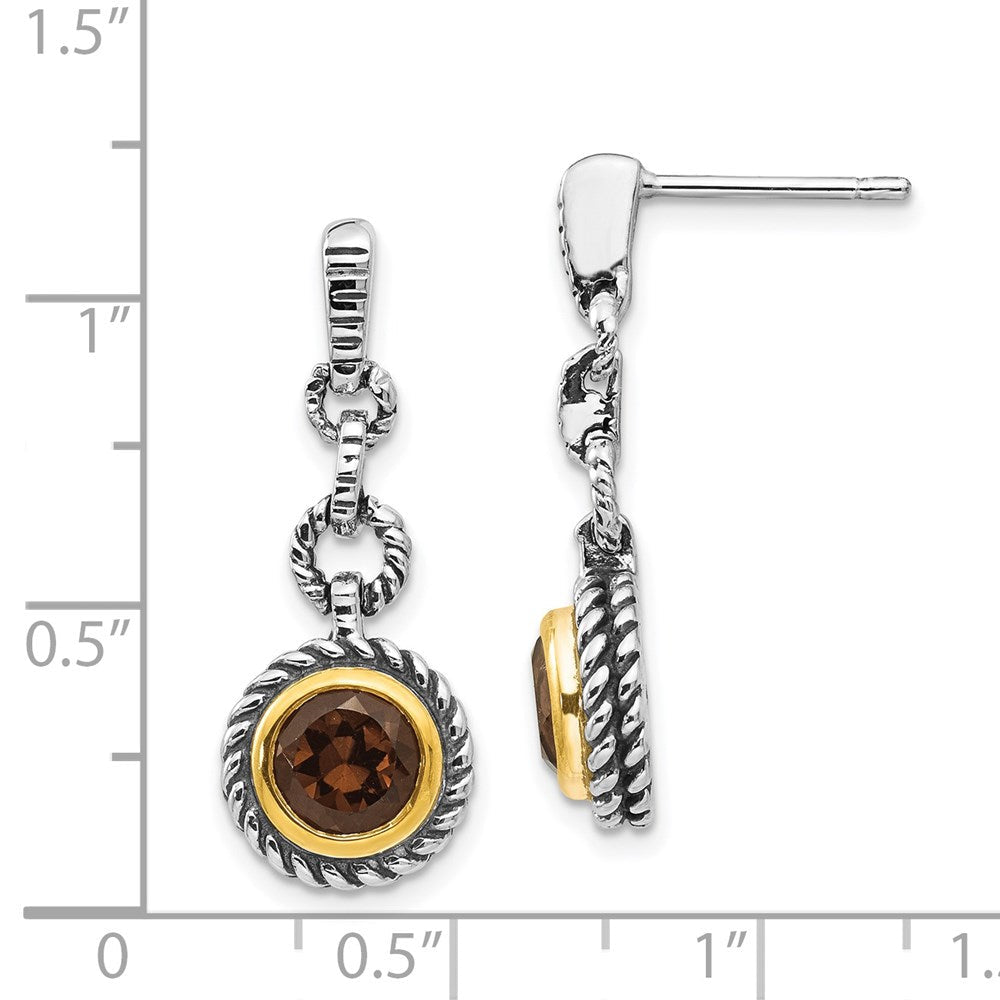 Shey Couture Sterlingsilber goldfarben flashvergoldete antikisierte runde Rauchquarz-Ohrhänger mit Fassung
