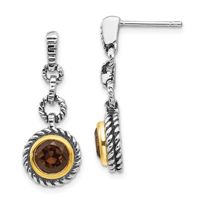 Shey Couture Sterlingsilber goldfarben flashvergoldete antikisierte runde Rauchquarz-Ohrhänger mit Fassung