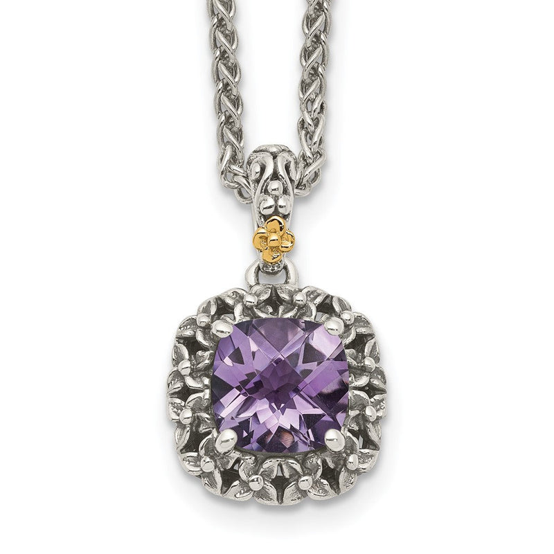 14K/silver Bicolor Shey Couture Sterlingsilber mit 14K Akzente 18 Zoll Antikisiert Kissen Amethyst Halskette