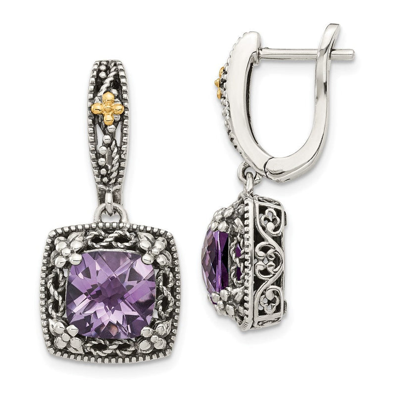 14K/silver Bicolor Shey Couture Sterlingsilber mit 14K Akzente Antikisiert Kissen Amethyst Klappbar Creole Ohrhänger