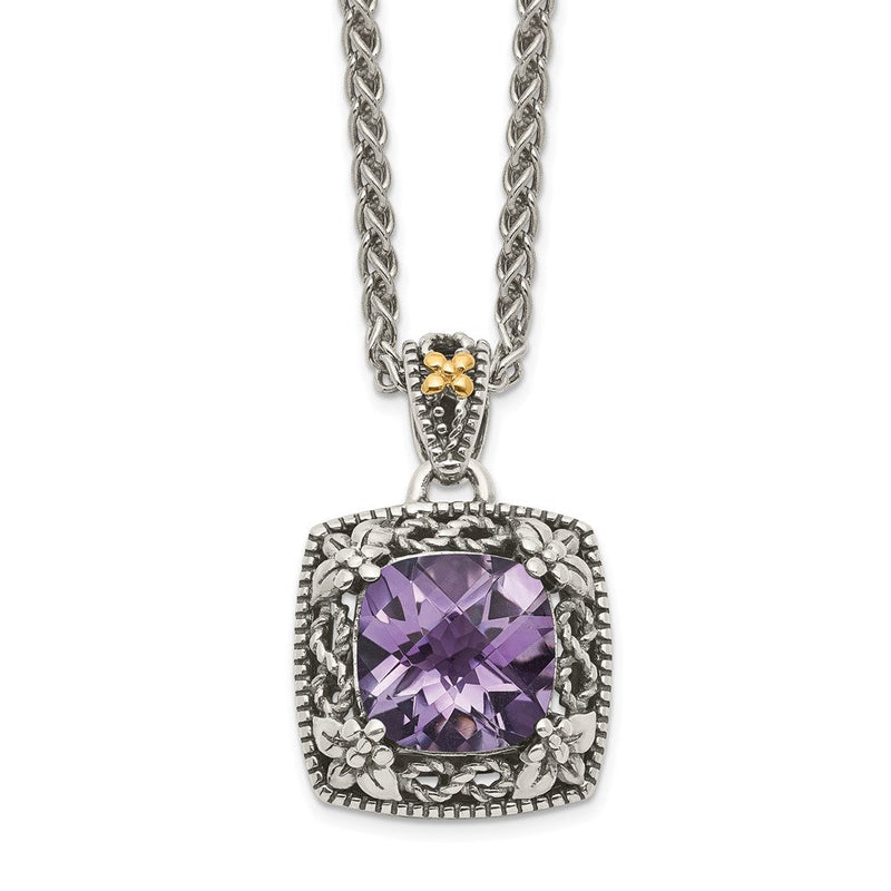 14K/silver Bicolor Shey Couture Sterlingsilber mit 14K Akzente 18 Zoll Antikisiert Kissen Amethyst Halskette