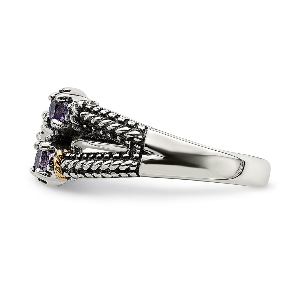 14K/silver Bicolor Sterlingsilber mit 14K Akzente Amethyst & Licht Schweizer Blautopas Ring (size 6 Nur)