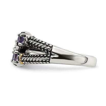 14K/silver Bicolor Sterlingsilber mit 14K Akzente Amethyst & Licht Schweizer Blautopas Ring (size 6 Nur)