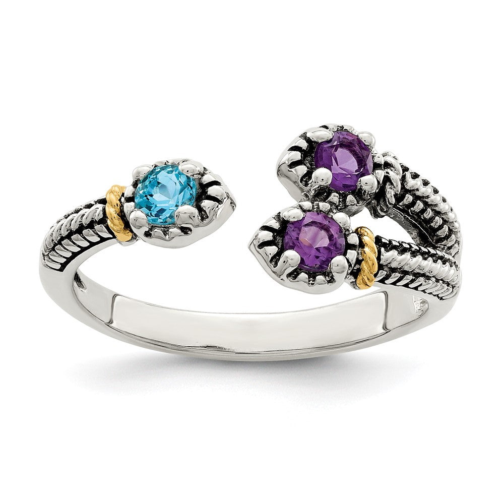 14K/silver Bicolor Sterlingsilber mit 14K Akzente Amethyst & Licht Schweizer Blautopas Ring (size 6 Nur)