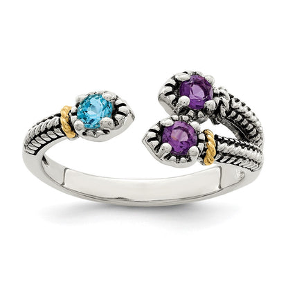 14K/silver Bicolor Sterlingsilber mit 14K Akzente Amethyst & Licht Schweizer Blautopas Ring (size 6 Nur)