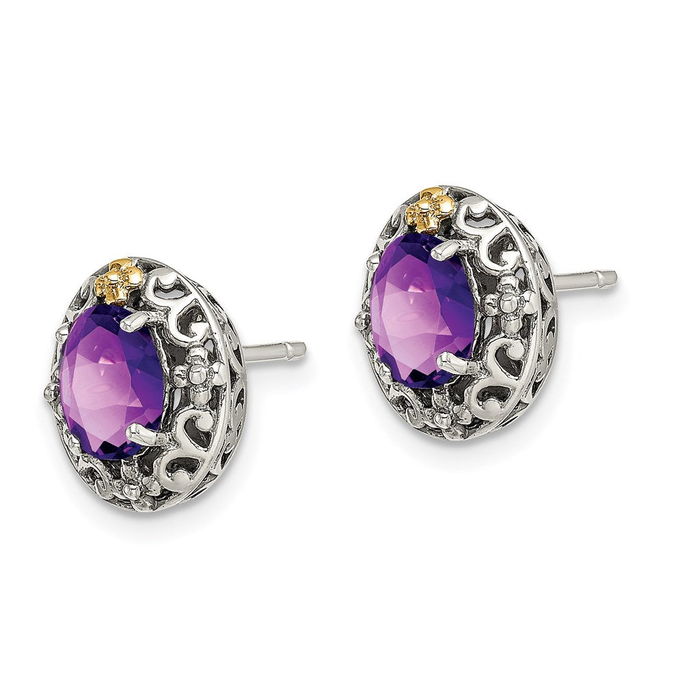 14K/silver Bicolor Shey Couture Sterlingsilber mit 14K Akzente Antikisiert Oval Amethyst Ohrstecker