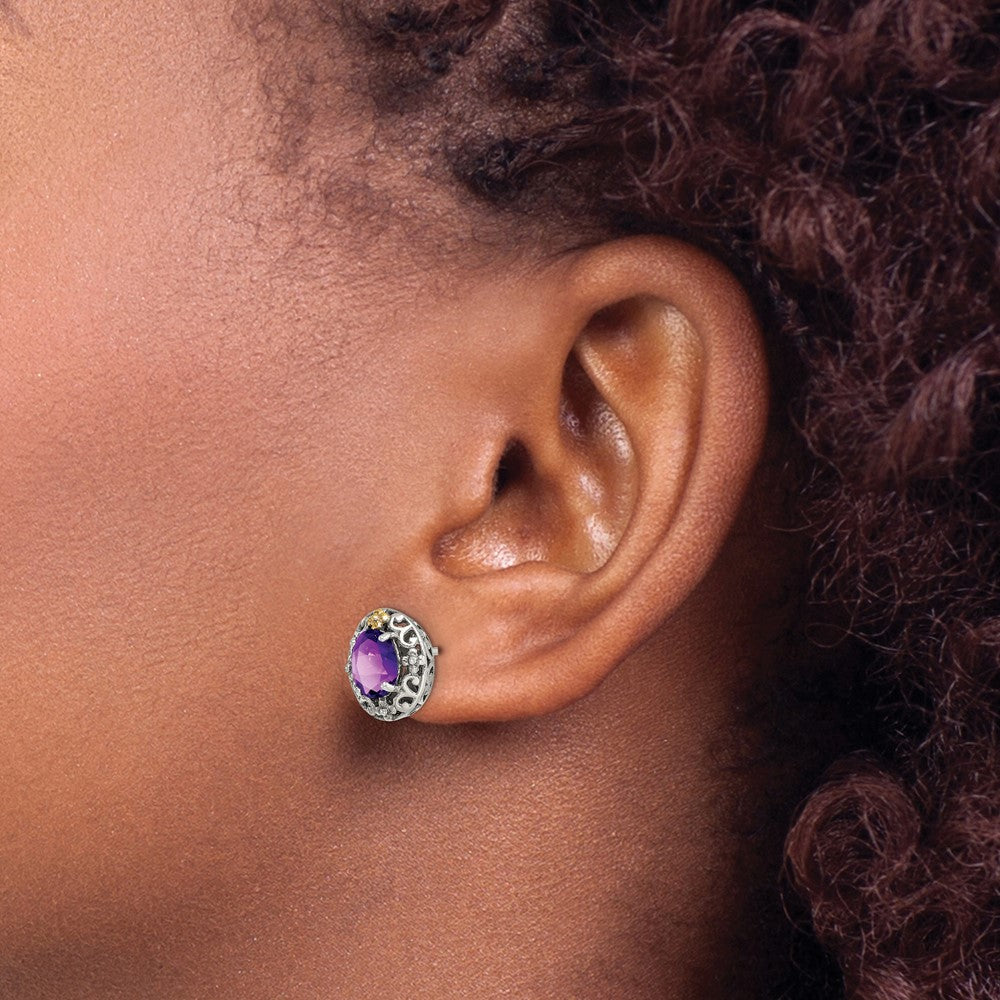 14K/silver Bicolor Shey Couture Sterlingsilber mit 14K Akzente Antikisiert Oval Amethyst Ohrstecker