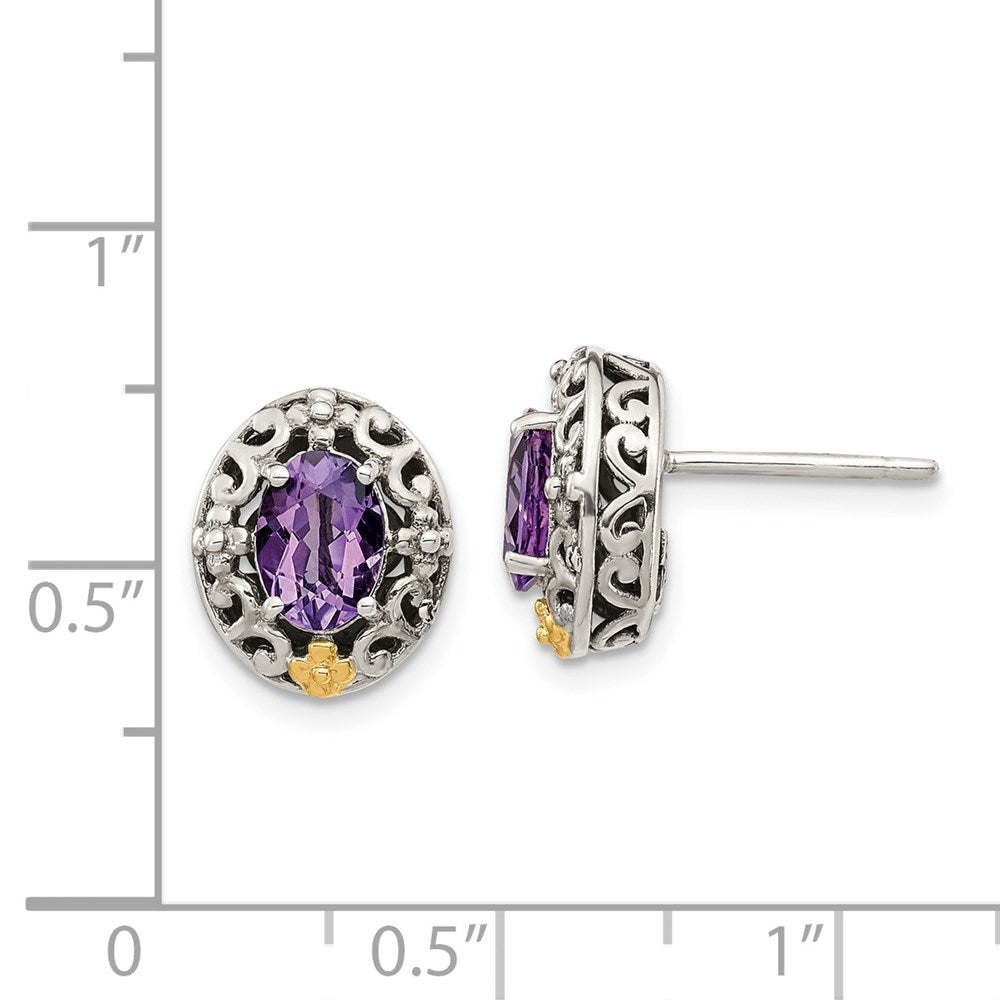 14K/silver Bicolor Shey Couture Sterlingsilber mit 14K Akzente Antikisiert Oval Amethyst Ohrstecker