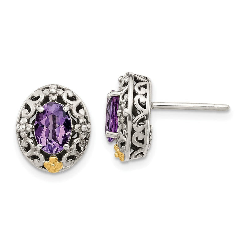 14K/silver Bicolor Shey Couture Sterlingsilber mit 14K Akzente Antikisiert Oval Amethyst Ohrstecker