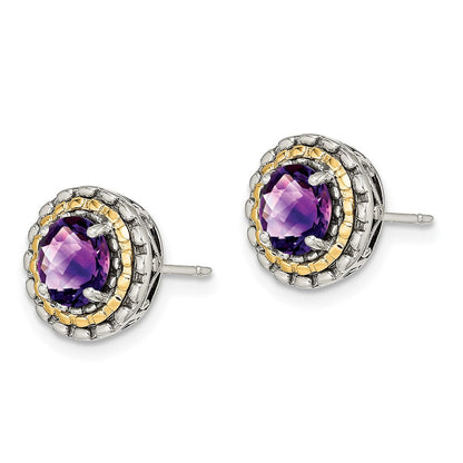 14K/silver Bicolor Shey Couture Sterlingsilber mit 14K Akzente Antikisiert Rund Amethyst Ohrstecker