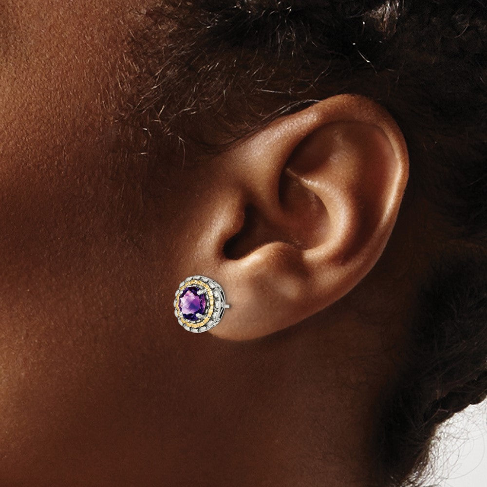 14K/silver Bicolor Shey Couture Sterlingsilber mit 14K Akzente Antikisiert Rund Amethyst Ohrstecker