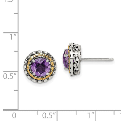 14K/silver Bicolor Shey Couture Sterlingsilber mit 14K Akzente Antikisiert Rund Amethyst Ohrstecker