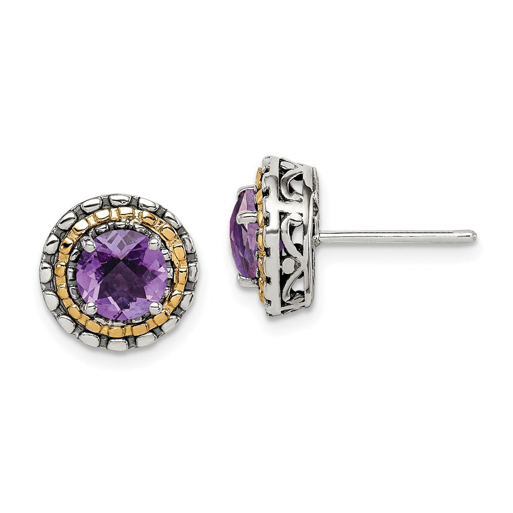 14K/silver Bicolor Shey Couture Sterlingsilber mit 14K Akzente Antikisiert Rund Amethyst Ohrstecker