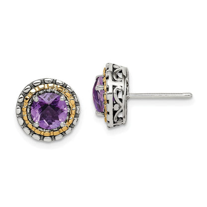 14K/silver Bicolor Shey Couture Sterlingsilber mit 14K Akzente Antikisiert Rund Amethyst Ohrstecker