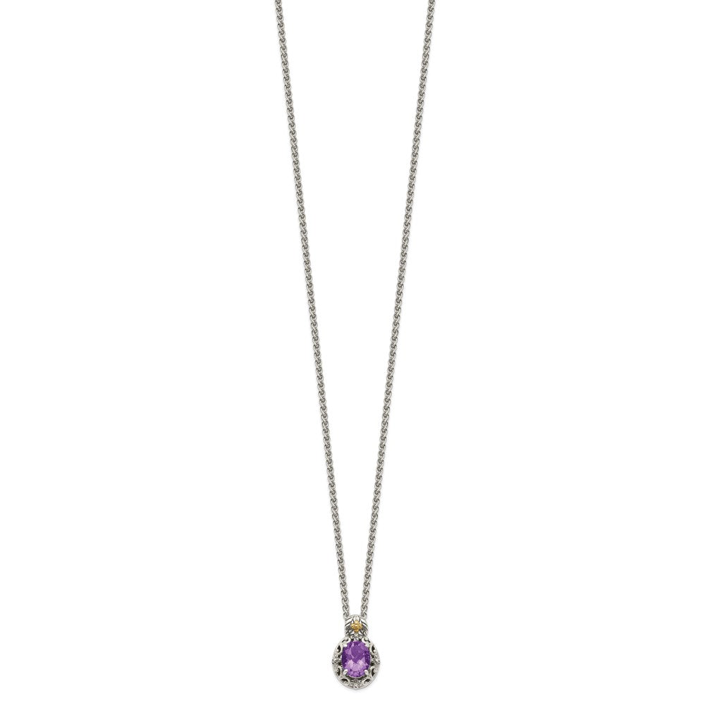 14K/silver Bicolor Shey Couture Sterlingsilber mit 14K Akzente 18 Zoll Antikisiert Oval Amethyst Halskette