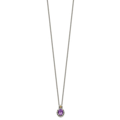 14K/silver Bicolor Shey Couture Sterlingsilber mit 14K Akzente 18 Zoll Antikisiert Oval Amethyst Halskette
