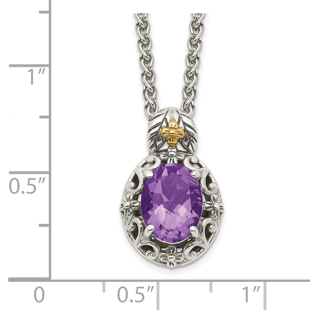 14K/silver Bicolor Shey Couture Sterlingsilber mit 14K Akzente 18 Zoll Antikisiert Oval Amethyst Halskette